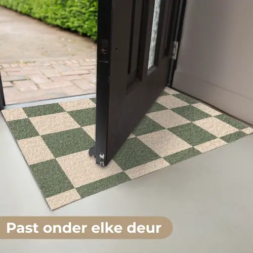 Schaakbord print - Groen - Beige - Blokjes Deurmat klein -USP_NL