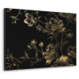 Bloemen - Zwart - Goud - Line art Textielframe zwart klein -3d