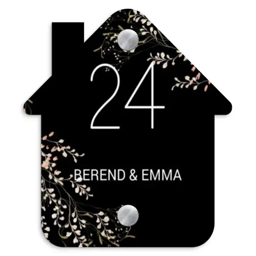 Botanisch - Zwart - Klassiek Naambord Huisje klein -3d