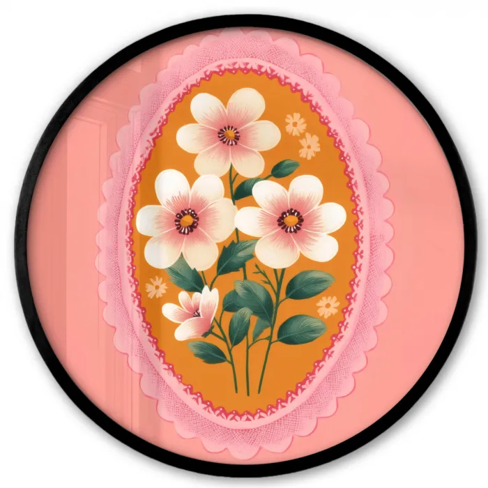 Illustratie - Bloemen - Rand - Roze Fotolijst rond zonder passe partout klein -3d