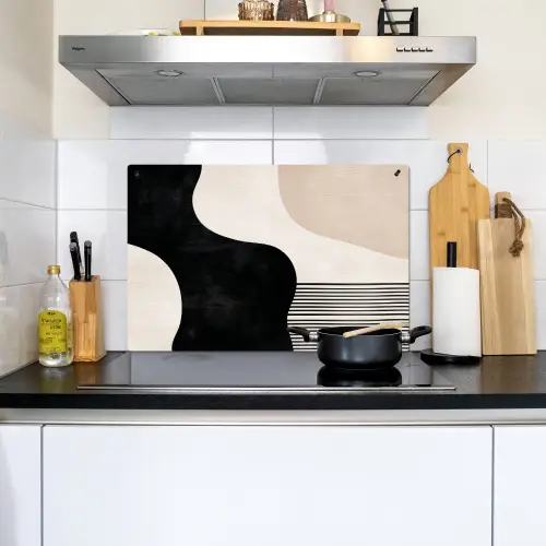 Abstract - Japandi - Beige - Modern Inductie beschemer met haakjes klein -sfeer2