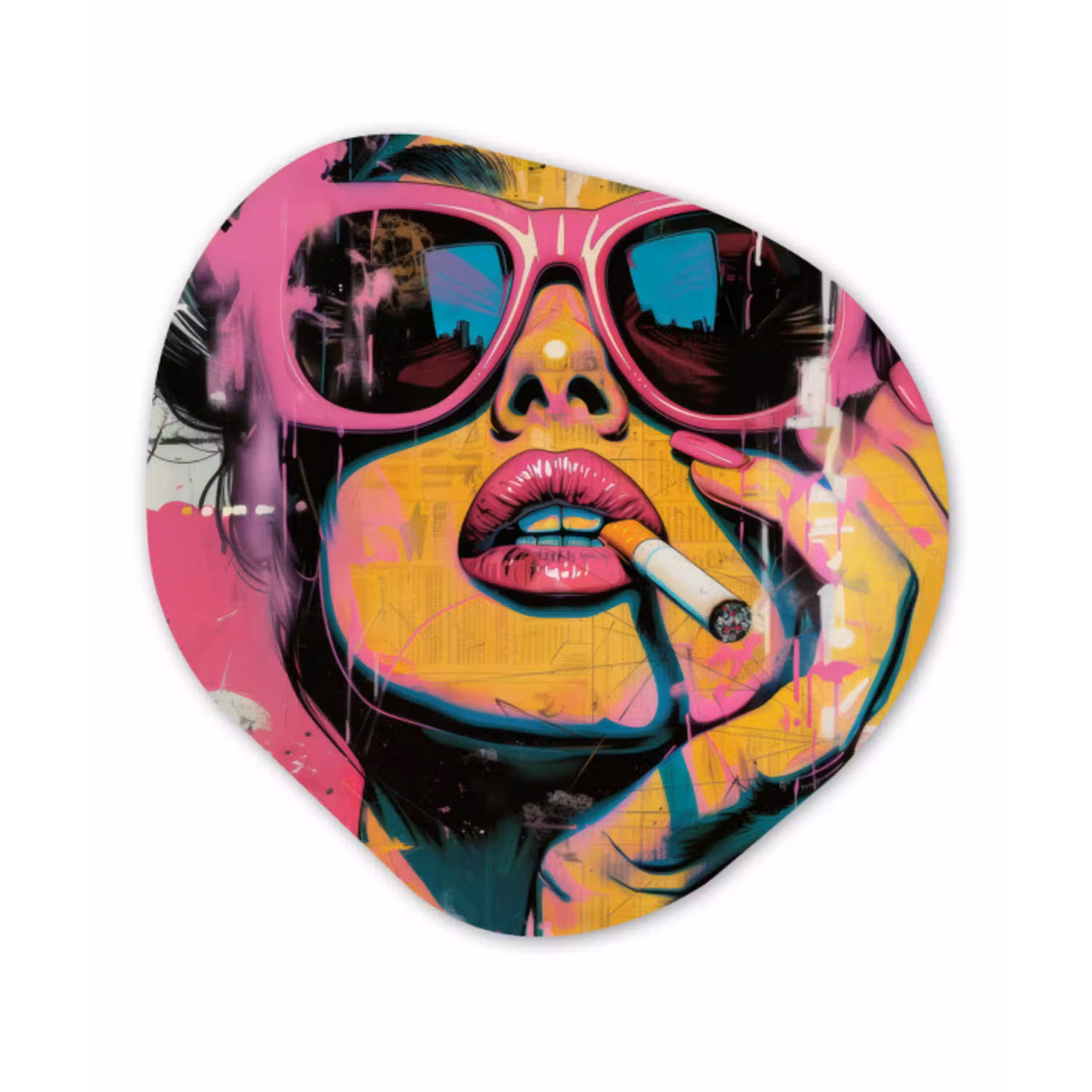 Portret - Vrouw - Abstract - Zonnebril Wandcirkel Organisch Forex 3mm klein -3d