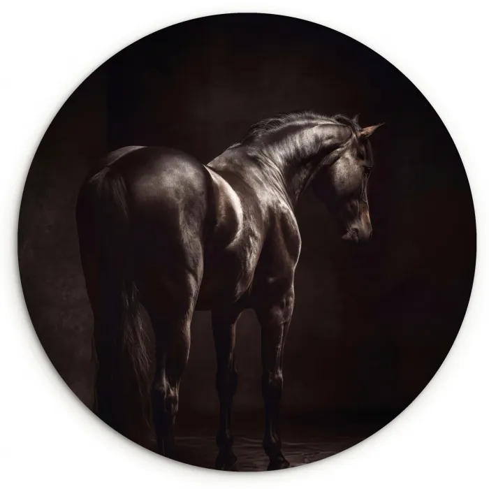 Krachtig - Paard - Donker Wandcirkel kunststof plaat 5mm dik klein -3d