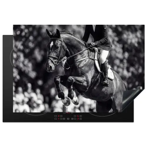 Springen - Paard - Zwart - Wit Inductie beschermer vinyl 3mm klein -3d
