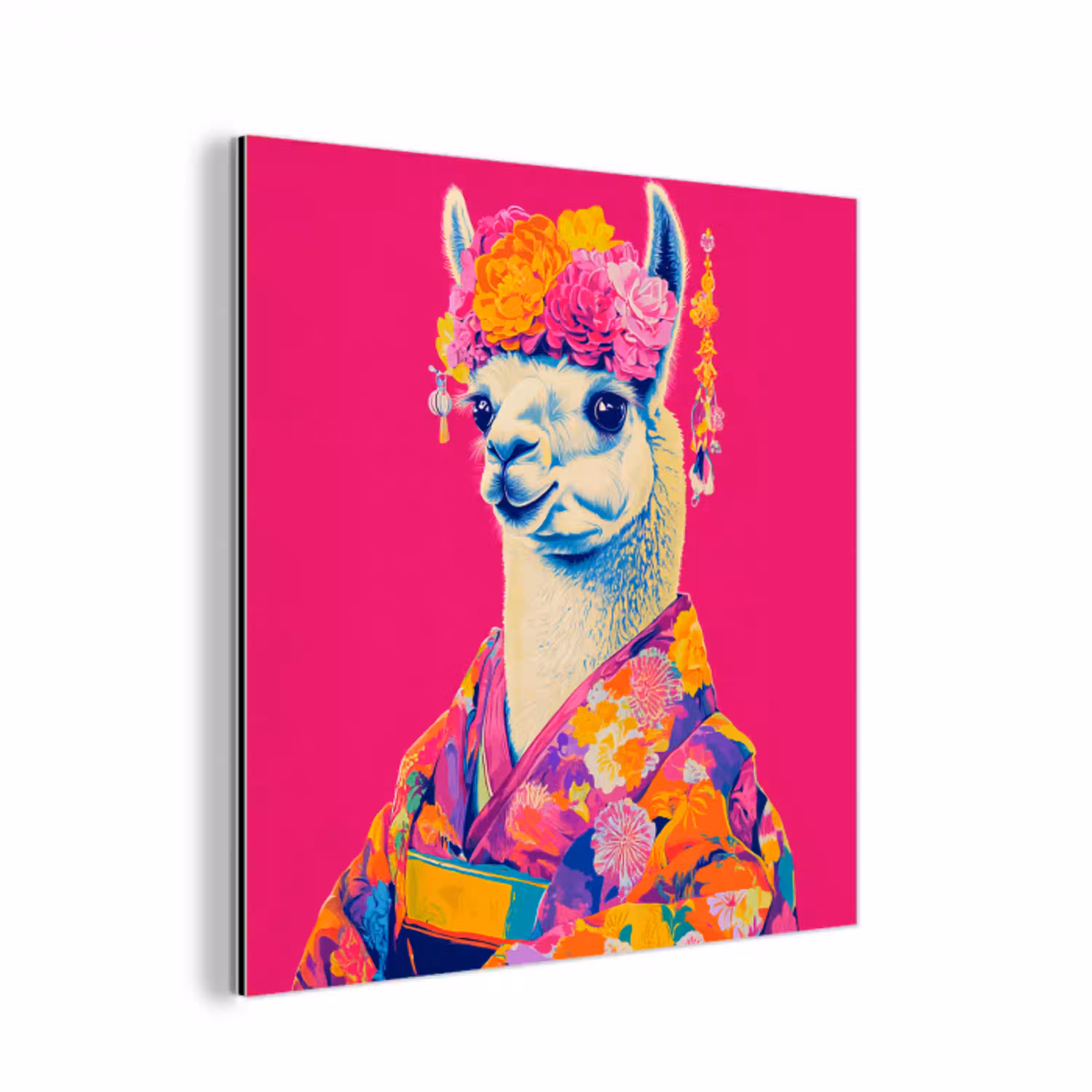 Lama - Kimono - Bloemenkrans - Felroze aluminium wit klein -3d
