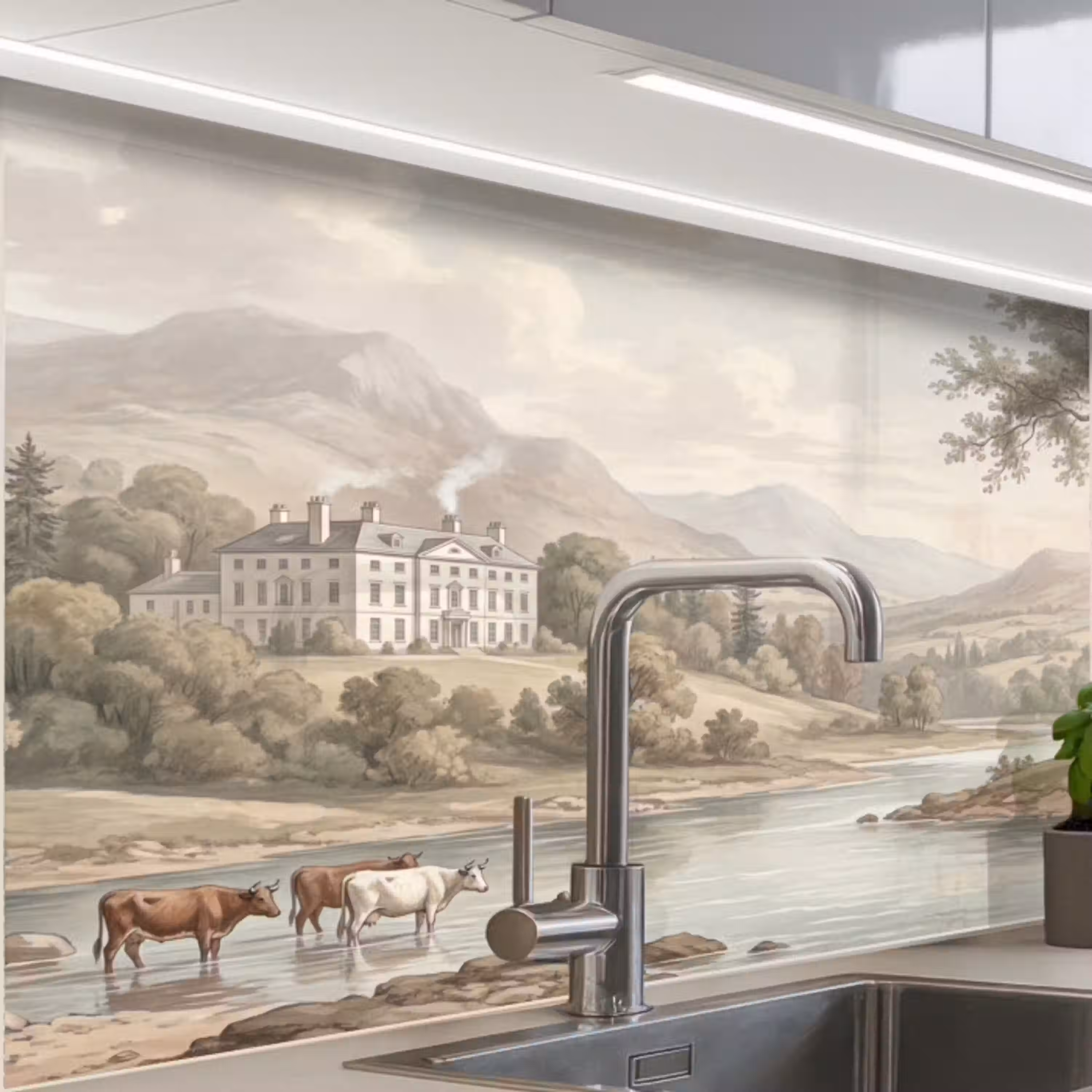 Landhuis - Rivier - Vee keuken achterwand 2 middel -zzzz3d_schuin