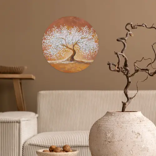 Abstract - Boom - Wit - Bladeren Wandcirkel behangsticker klein -sfeer1