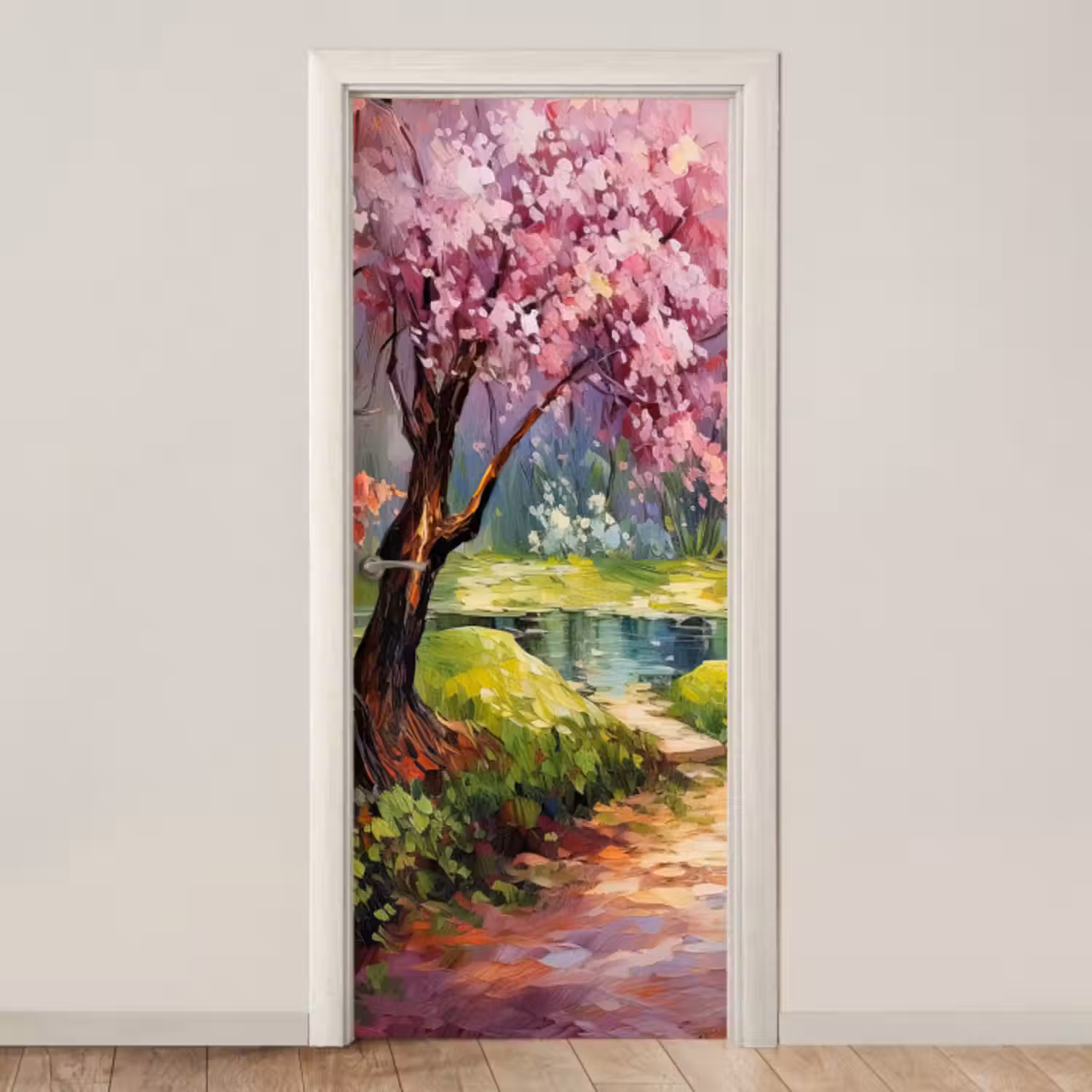 Deursticker - Watercolor - Natuur - Bomen - Kunst - Bloemen