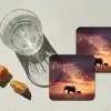 Olifanten - Grasland - Zonsondergang onderzetter kurk middel -sfeer4