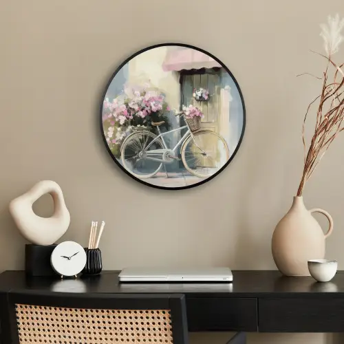 Fiets - Pastelkleuren - Bloemen Fotolijst rond zonder passe partout klein -sfeer1