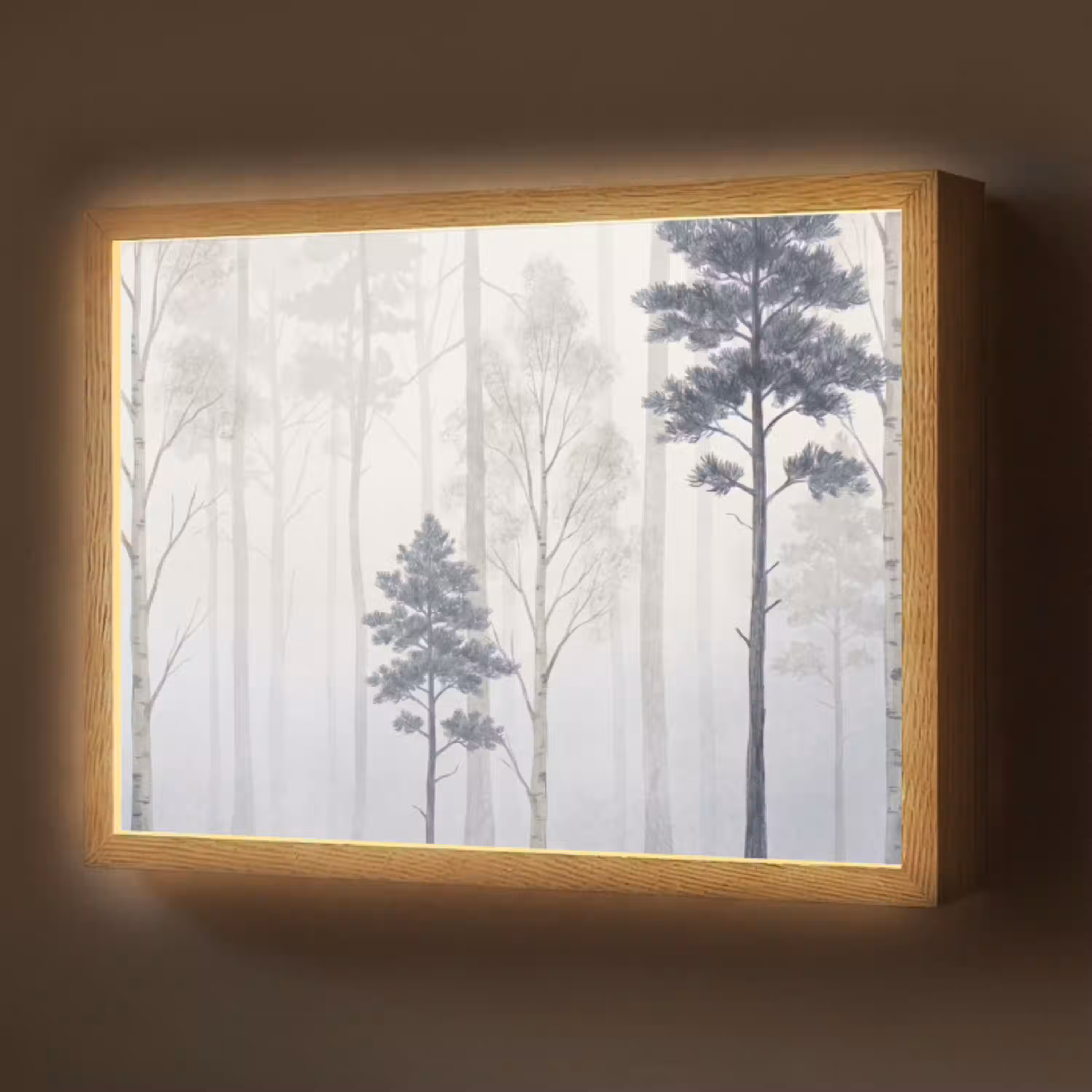 Bos - Bomen - Mist - Natuur - Illustratie - Grijs Light Box met batterij (Wandlamp) middel -z3d_website