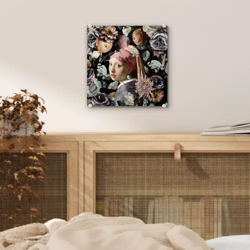 Meisje met de parel - Bloemen - Vermeer - Pastel - Kunstwerk - Schilderij - Oude meesters plexiglas 5mm klein -sfeer4