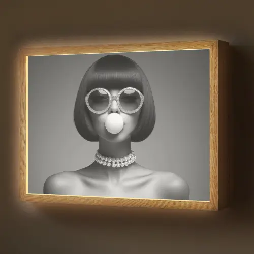 Vrouw - Zwart Wit - Ketting - Zonnebril Light Box met batterij (Wandlamp) middel -z3d_website