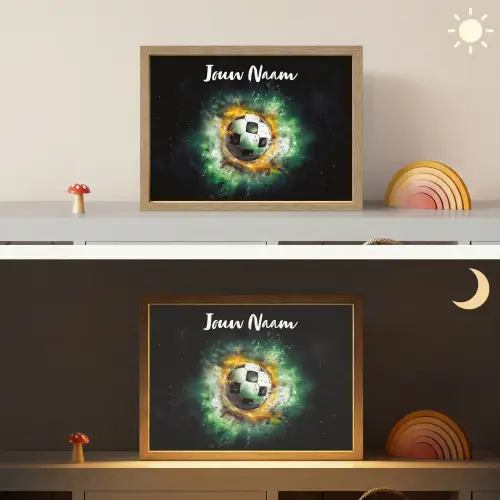 Bal - Voetbal - Groen - Oranje - Rook Light Box met batterij (Wandlamp kind) middel -sfeer3_kind