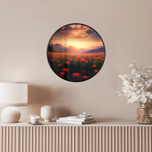 Landschap - Zonsondergang - Bloemenveld Fotolijst rond zonder passe partout klein -sfeer3