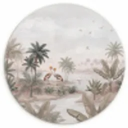 Kraanvogels - Palmbomen - Tropisch Wandcirkel kunststof plaat 5mm dik klein -3d