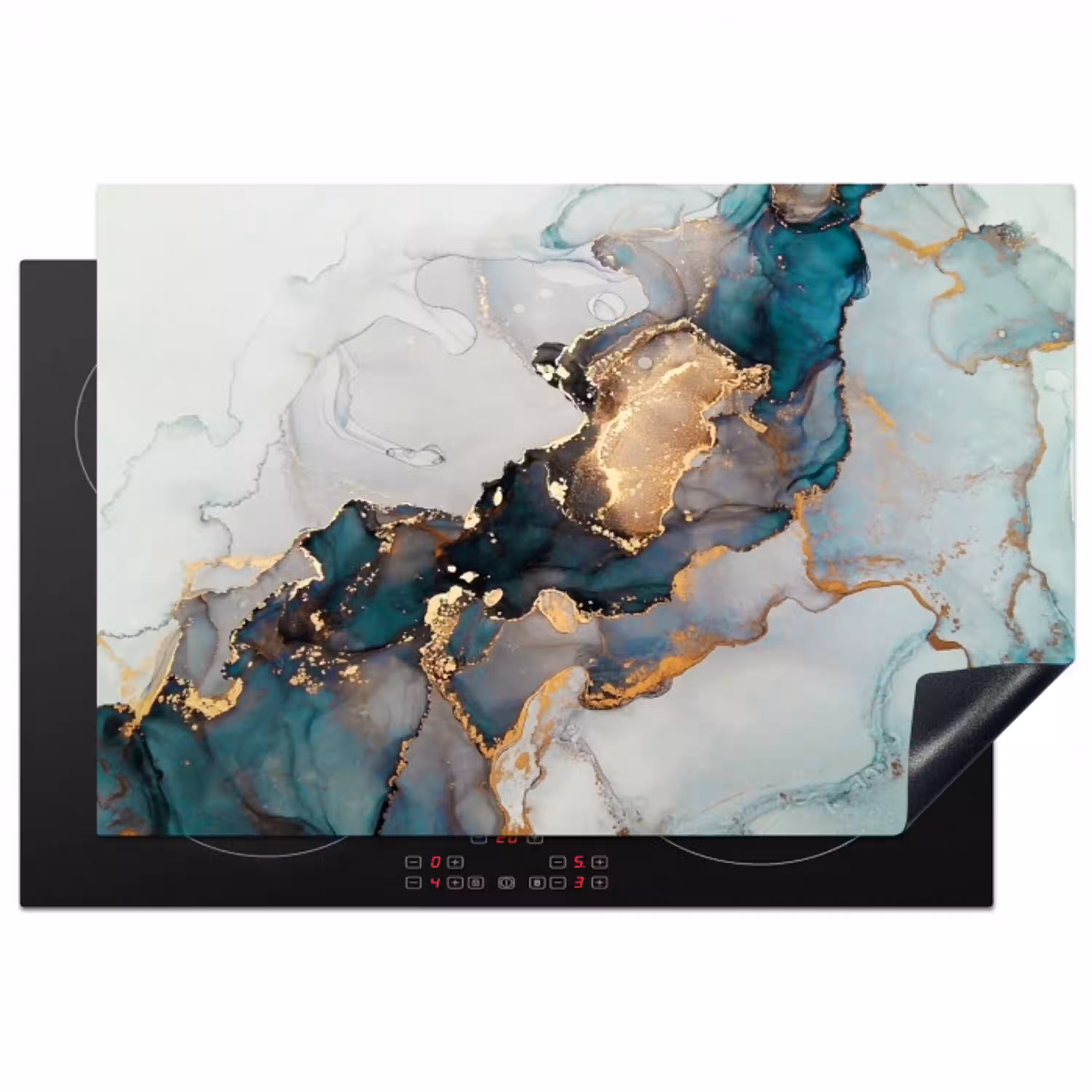 Blauw - Marmer - Goud Inductie beschermer vinyl 3mm klein -3d