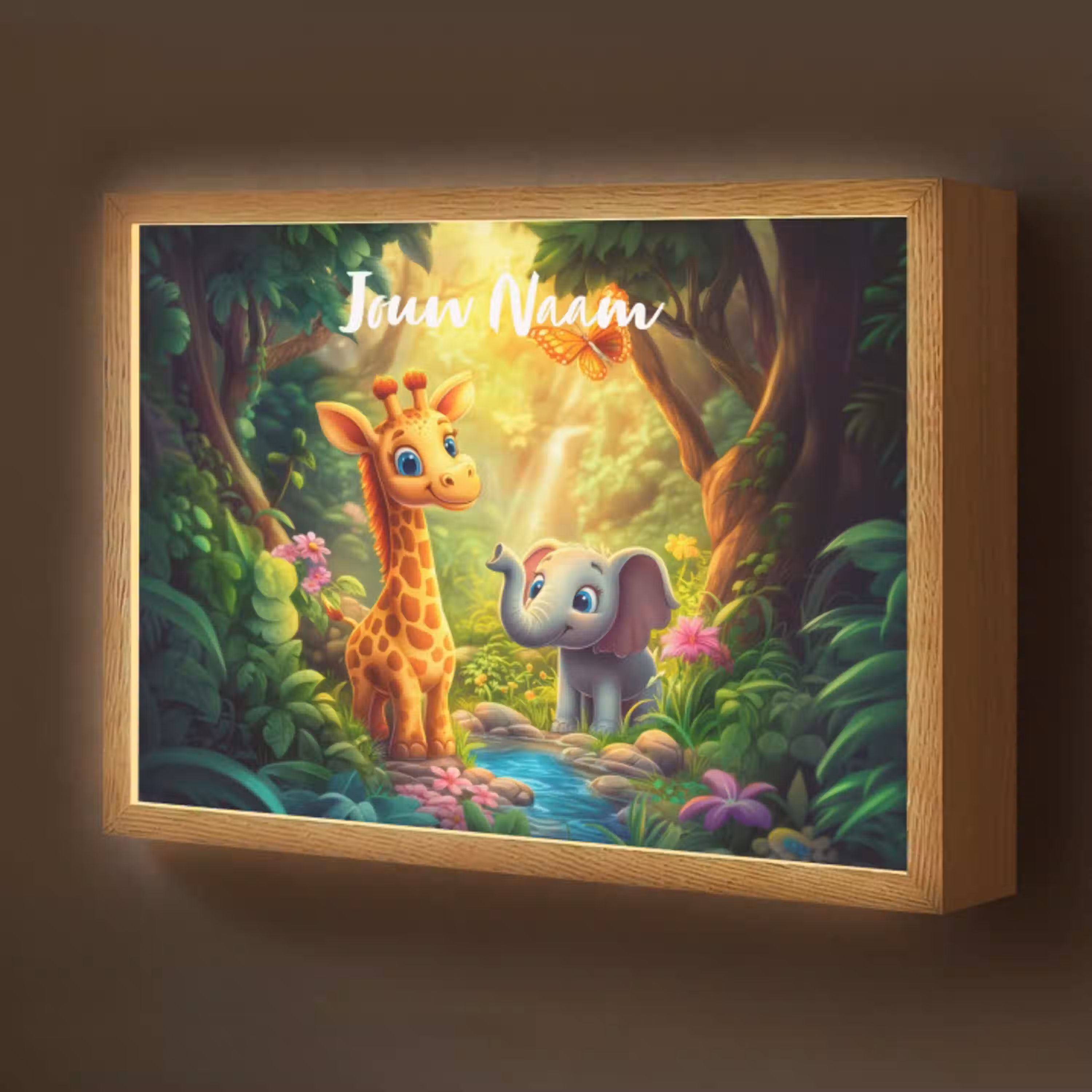Giraf - Olifant - Bloemen - Jungle Light Box met batterij (Wandlamp kind) middel -z3d_website