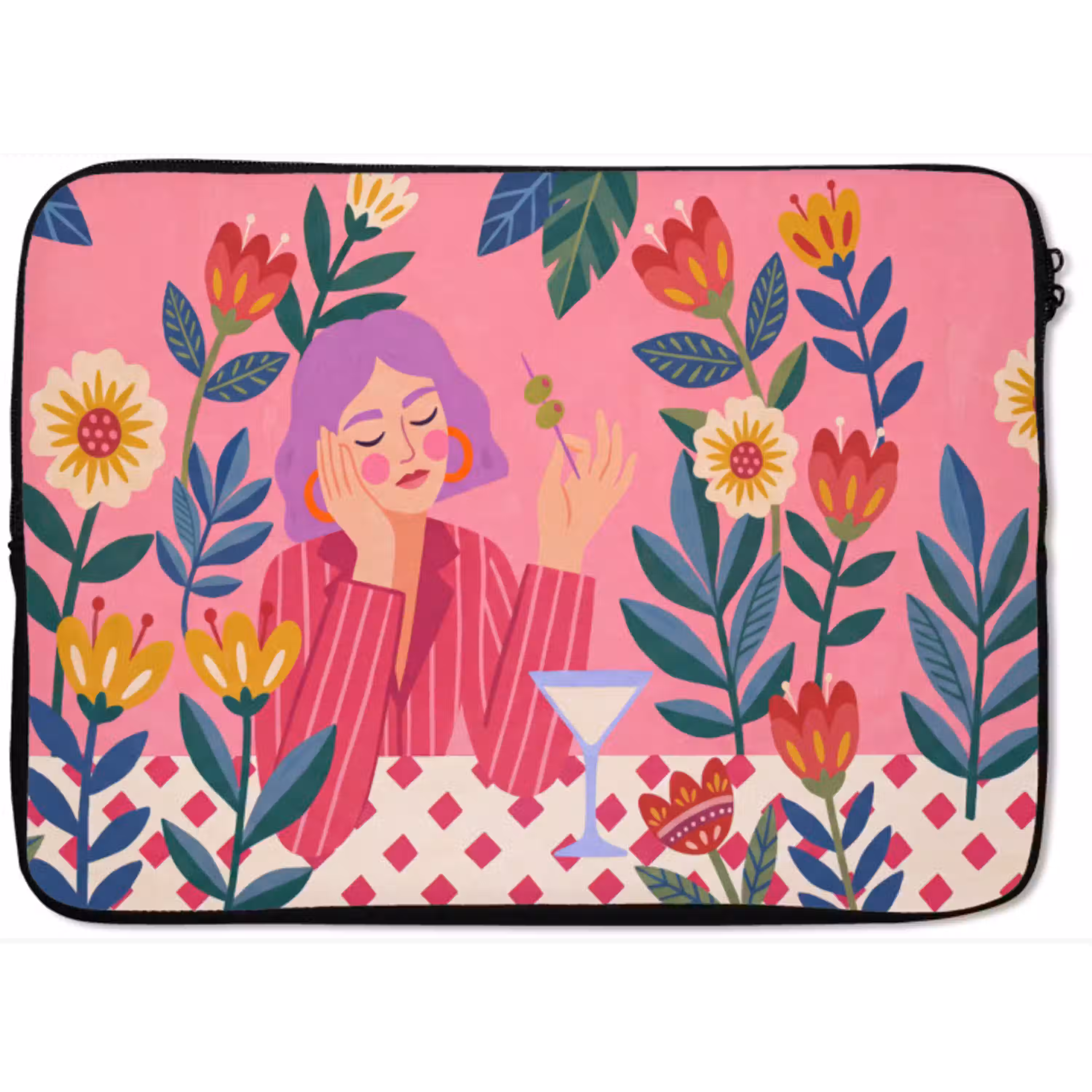 Vrouw - Cocktail - Bloemen - Modern - Roze laptophoes neopreen klein -zkaufland3dotto