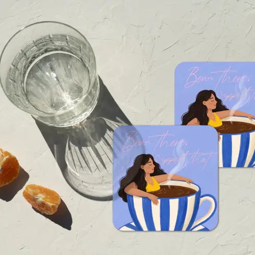 Mok - Koffie - Vrouw - Paars onderzetter kurk middel -sfeer4