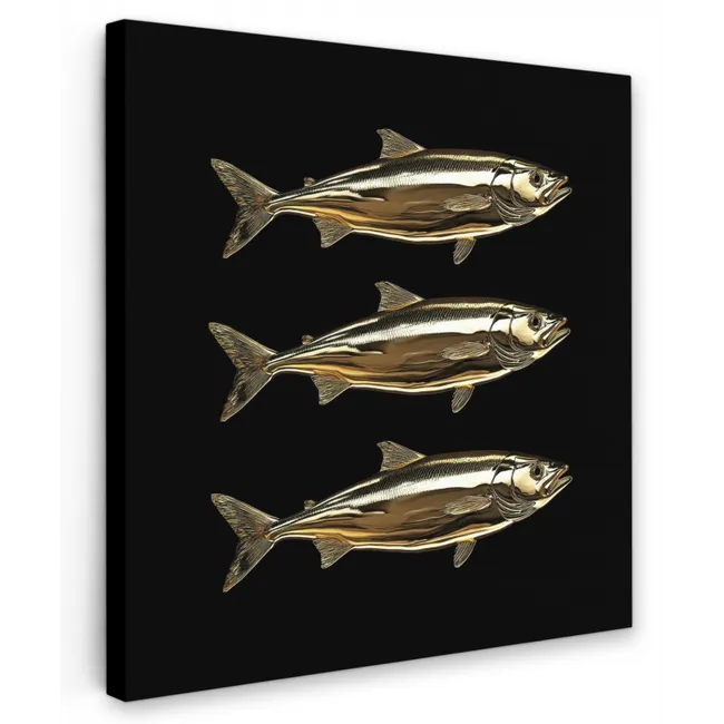 Canvas schilderij - Vissen - Goud - Zwart