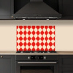 Golvend patroon - Retro - Rood - Beige keuken achterwand spatscherm klein 900 -sfeer1