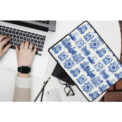 Huizen - Schepen - Blauw laptophoes neopreen klein 279 -bureau