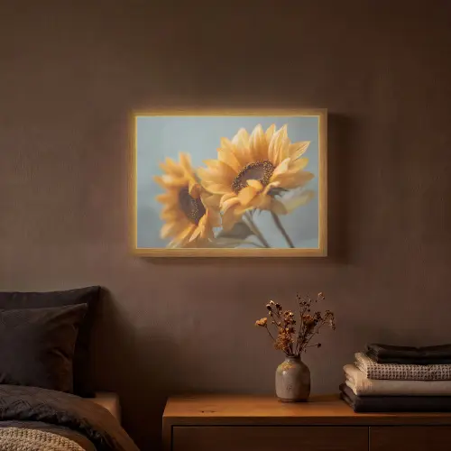 Zonnebloemen - Geel - Wazig Light Box met batterij (Wandlamp) middel -sfeer4