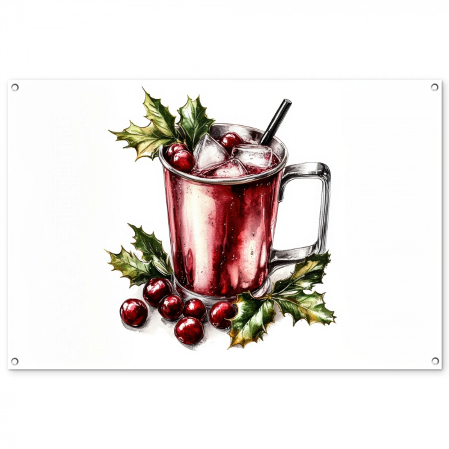 Drank - Winter - Cocktail - Rood tuinposter los doek groot -3d