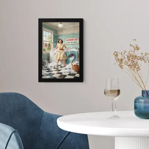 Retro - Blauw - Vrouw fotolijst zwart zonder passe partout klein -sfeer4