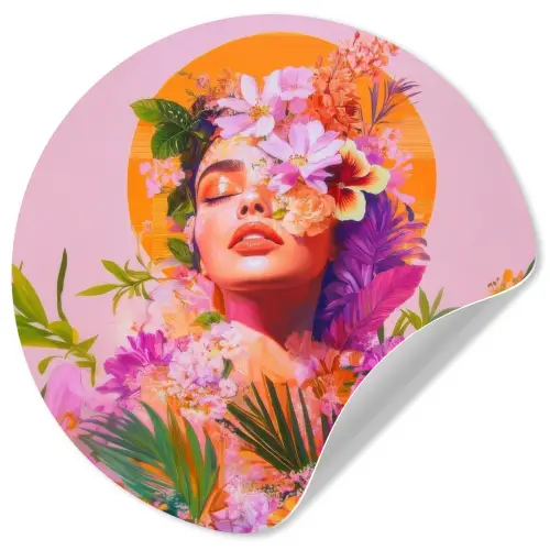 Vrouw - Abstract - Cirkel - Bloemen Wandcirkel behangsticker klein -3d