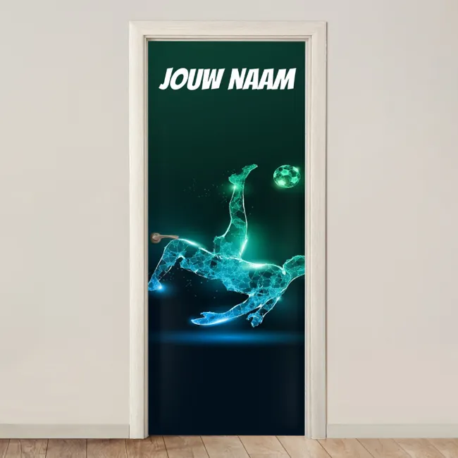 Deursticker met naam - Voetballer - Bal - Neon