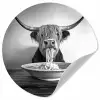 Schotse Hooglander - Spaghetti - Dieren - Zwart wit Wandcirkel behangsticker klein -3d