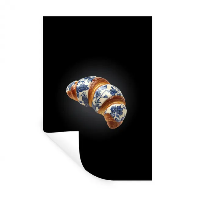 Croissant - Bloemenpatroon - Delftsblauw Muursticker klein -3d