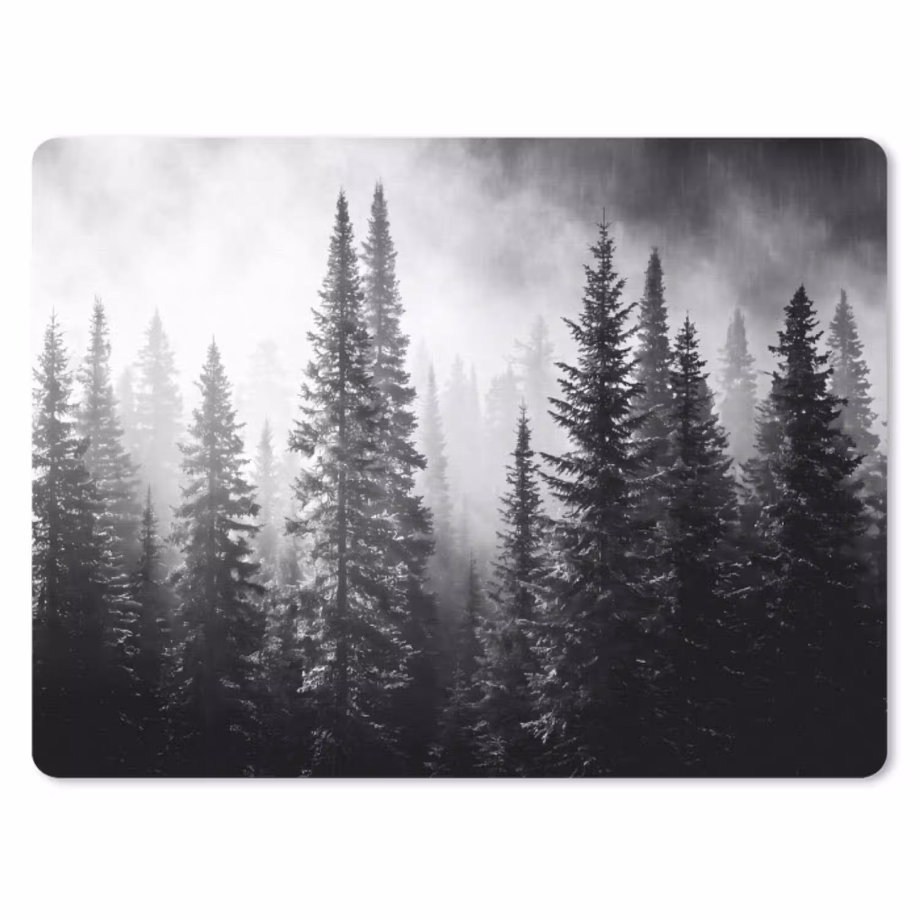 Bos - Mist - Winter - Monochroom - Natuur muismat rubber klein -3d