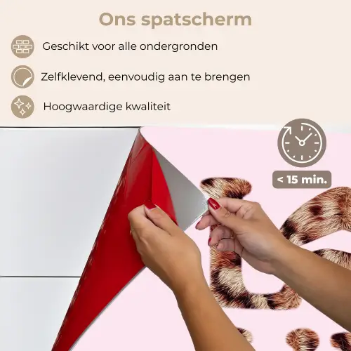 Tekst - Love - Pantervacht - Lichtroze keuken achterwand spatscherm klein -spatscherm_NL