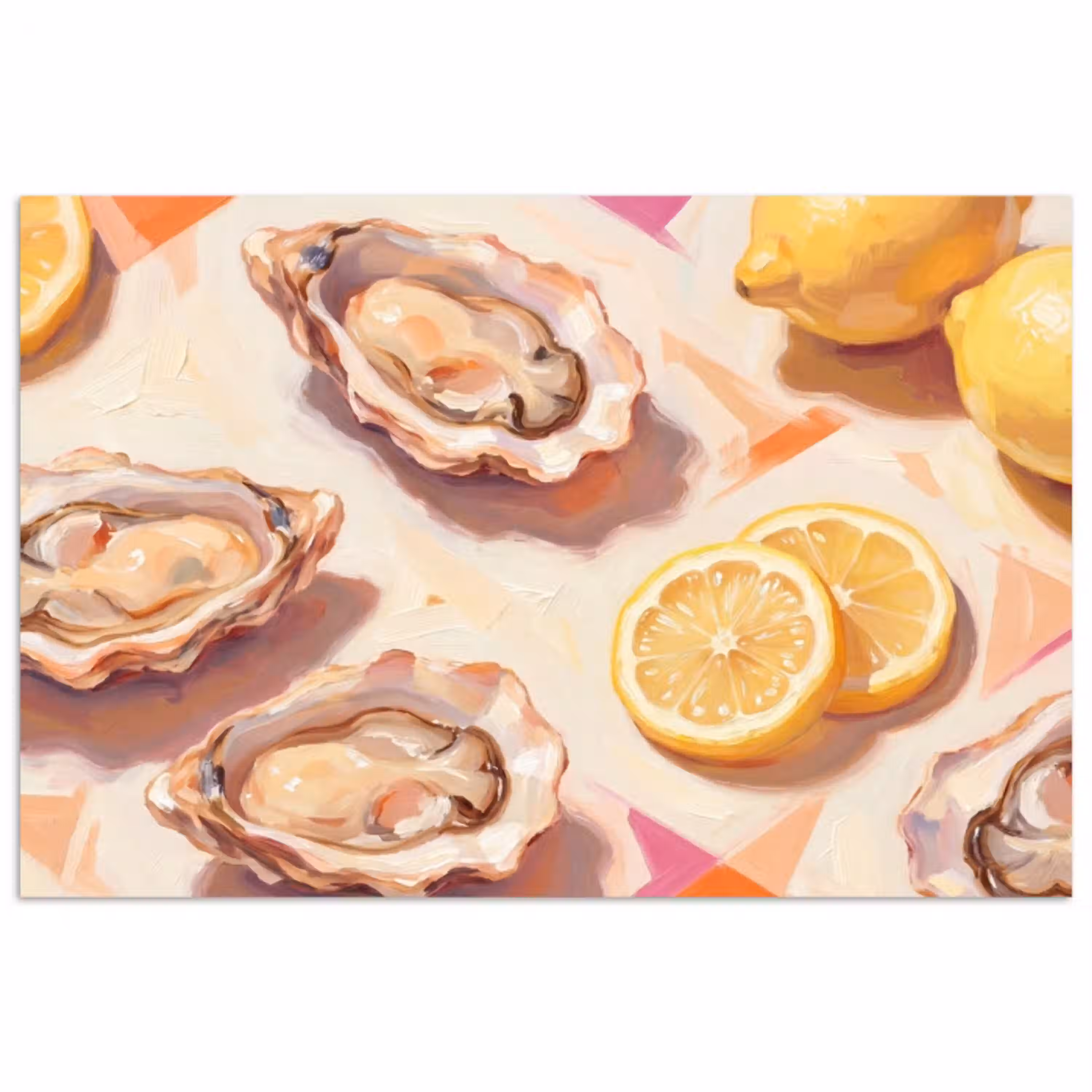 Stilleven - Citroenen - Oesters - Abstract - Oranje poster papier klein -3d