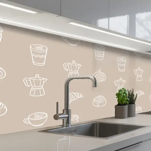 Koffie - Broodjes - Beige - Patroon keuken achterwand 2 middel -3d_schuin