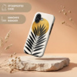 Zwart palmblad - Gouden cirkel - Beige achtergrond Toughcase MagSafe Apple iPhone 17 klein -USP_RandenV_DE