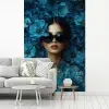Vrouw - Bloemen - Blauw - Aesthetic - Luxe fotobehang vinyl groot -woonkamer