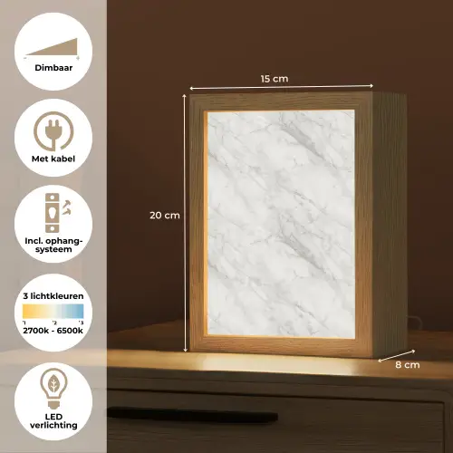 Klassiek - Marmer - Grijs Light Box met kabel (Tafellamp) klein 925 -USP_NL