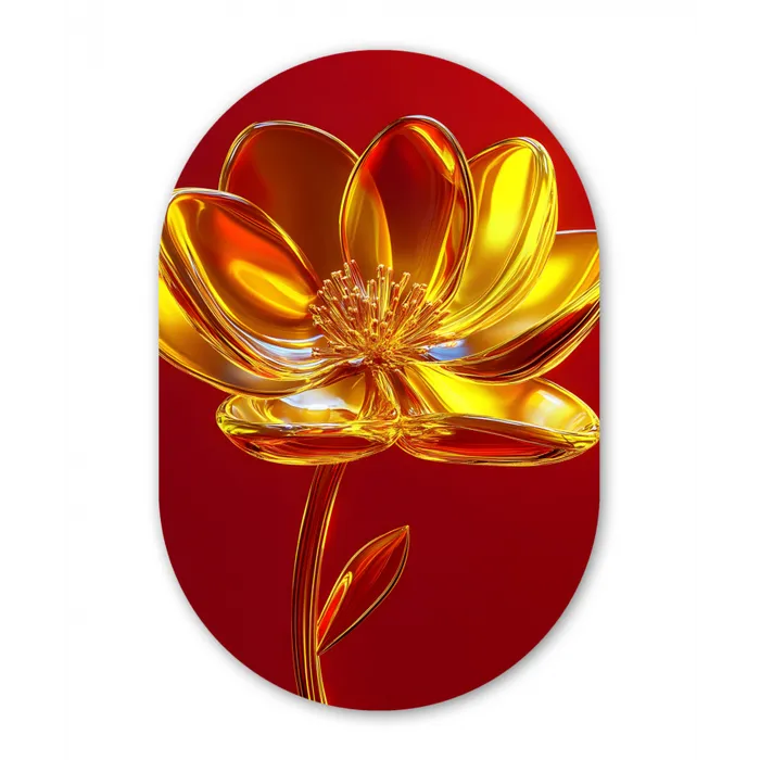 Bloem - Goud - Glazen Wandcirkel Ovaal Glas middel -3d