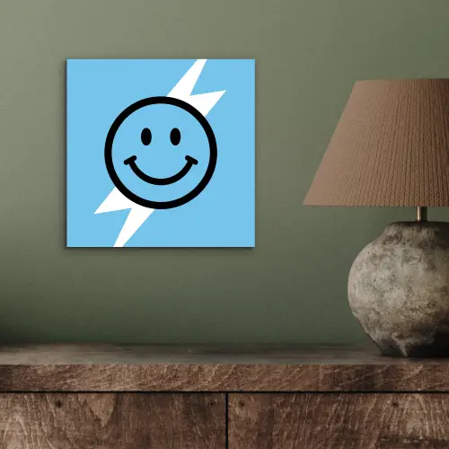 Smiley - Blauw - Bliksem aluminium wit klein -sfeer2