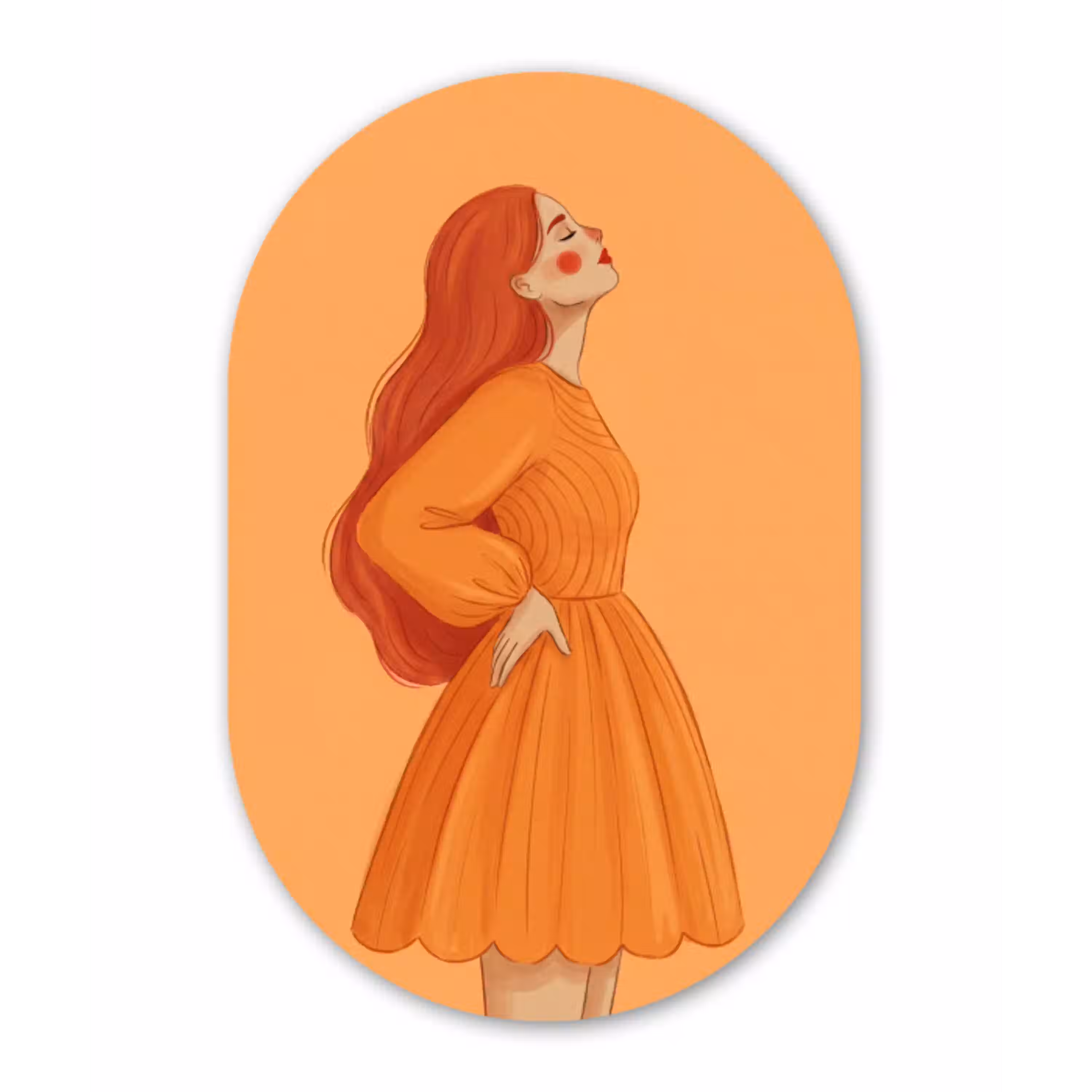 Vrouw - Profiel - Mensen - Modern - Oranje Wandcirkel Ovaal Aluminium middel -3d
