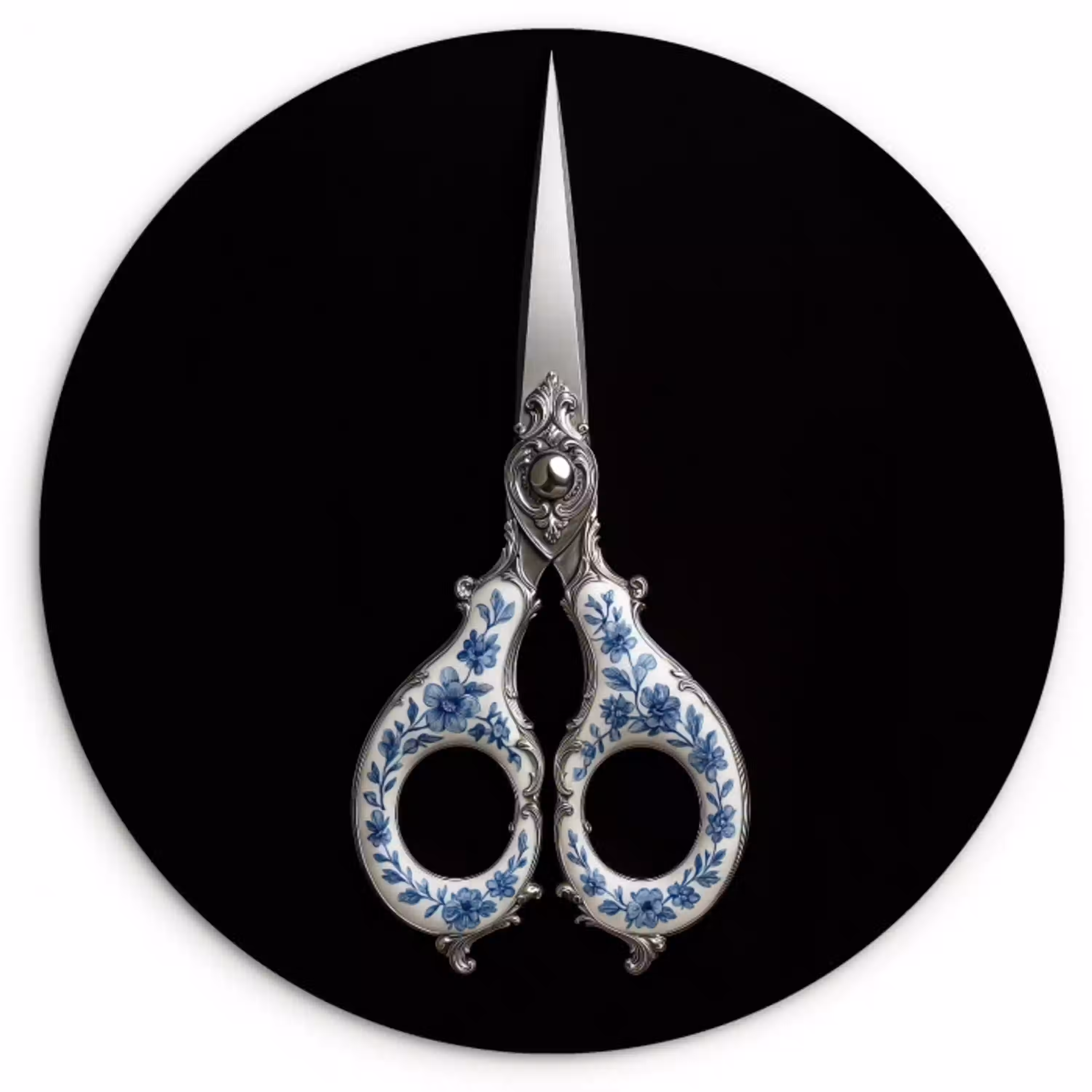 Schaar - Delfts blauw - Zwart Wandcirkel kunststof plaat 5mm dik klein -3d