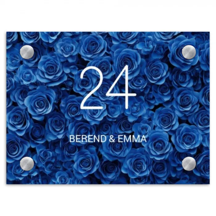 Blauwe rozen - Klassiek Naambord Rechthoek middel -3d