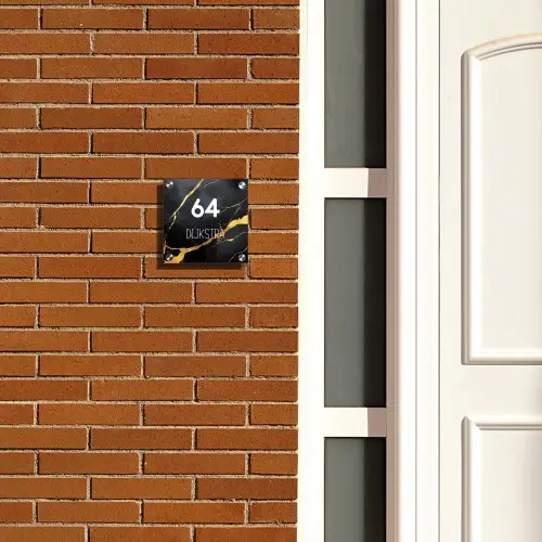 Goud zwart marmer - Modern Naambord Vierkant klein -sfeer3-XS