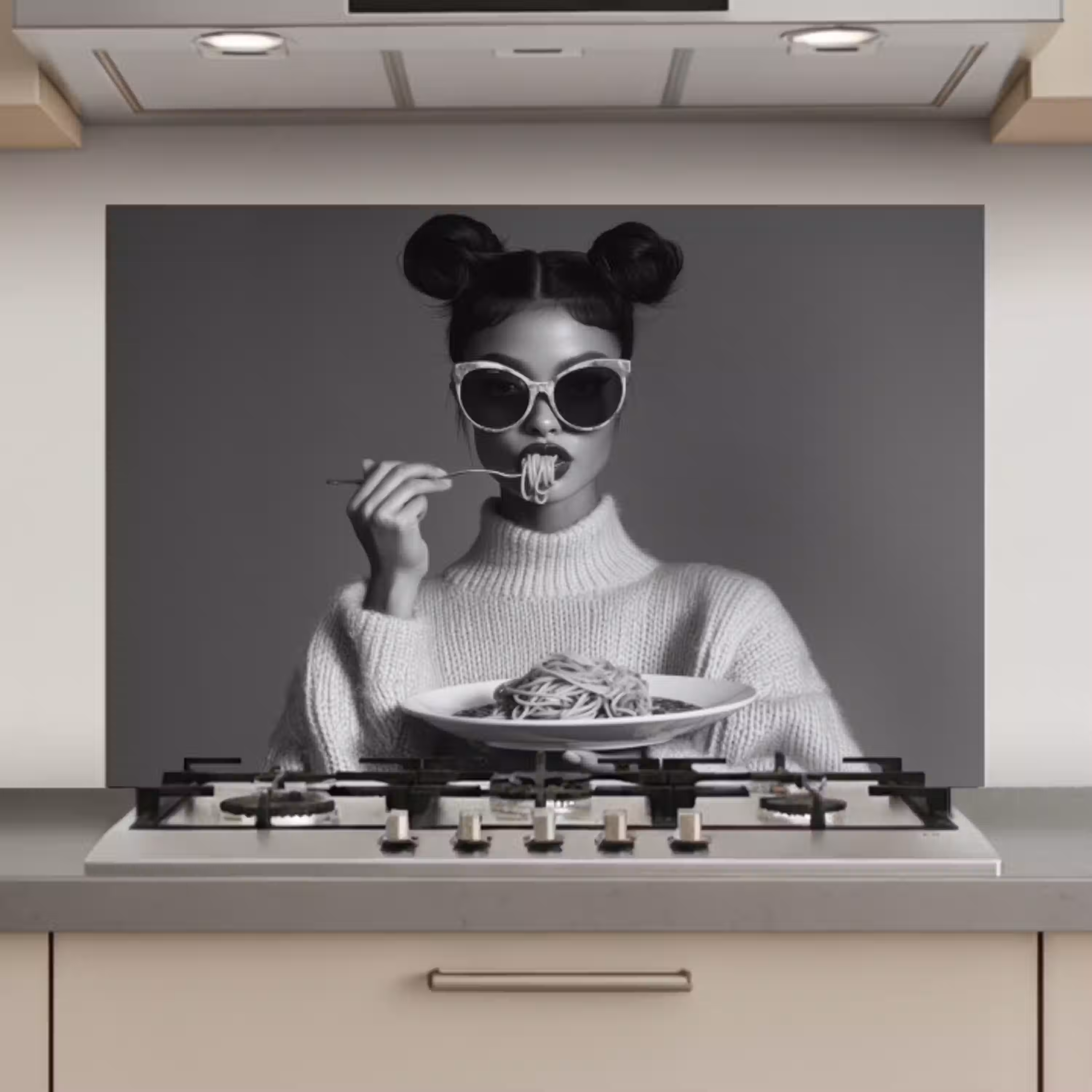Vrouw - Pasta - Zonnebril keuken achterwand spatscherm klein -3d_website
