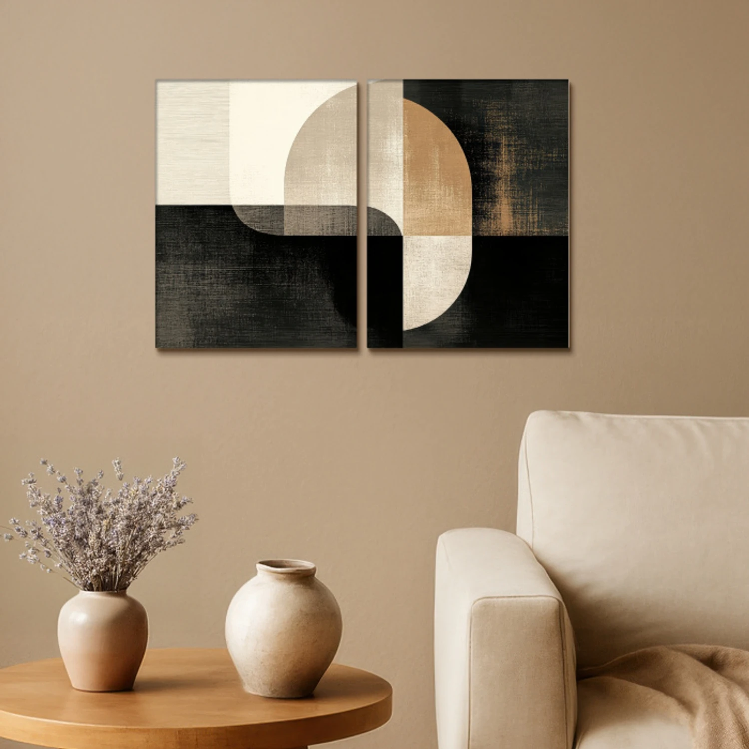 Vormen - Abstract - Goud Canvas - Meerluiken 2 luik klein -sfeer1