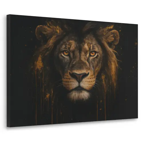 Leeuw - Goud - Druppels Textielframe zwart klein -3d